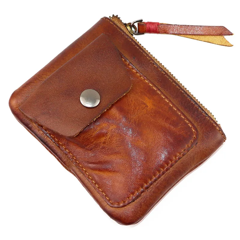 

Zipper Square Change Coin Bags Earphone Watch Card Case Vintage Genuine Cowhide Leather Change Wallets Women Purses Small Pouch