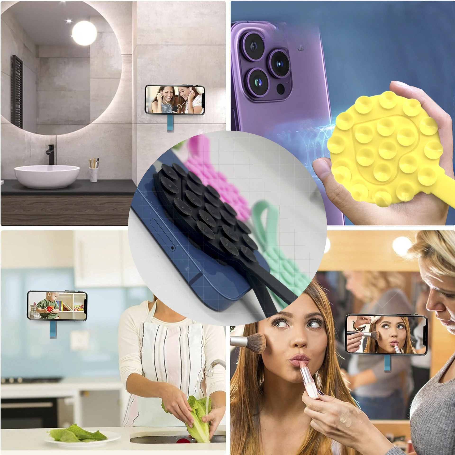 Portable Silicone Suction Cup Mobile Phones Stand Multifunction Double-Sided Anti-Slip Holder Mount Sucker Pad Cellphone Bracket