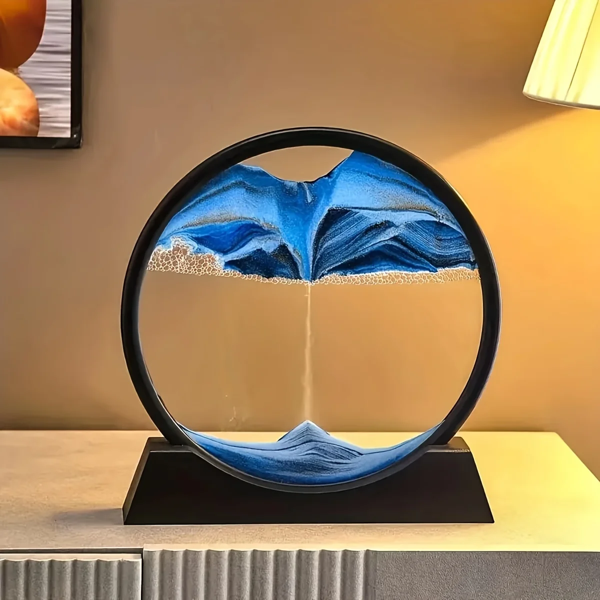Dynamic Quicksand Desk Decor,Glass Moving Sand Art Dome for Home & Office,Blue red yellow 3D Flowing Sand Art Glass Decoration