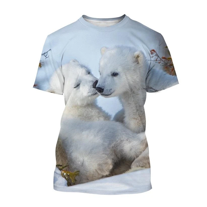 Hot sale new polar bear 3D printing T-shirt animal bear pattern printing short sleeve men\'s and women\'s fashion casual Kid tops