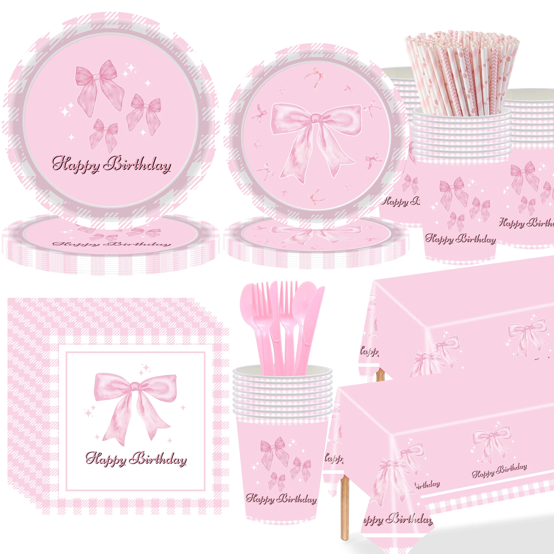 Pink Bow Birthday Party Supplies Birthday Decoration Pink Bow Napink Plate Cup Pink Bow Theme Tableware Bow Girls Birthday Party