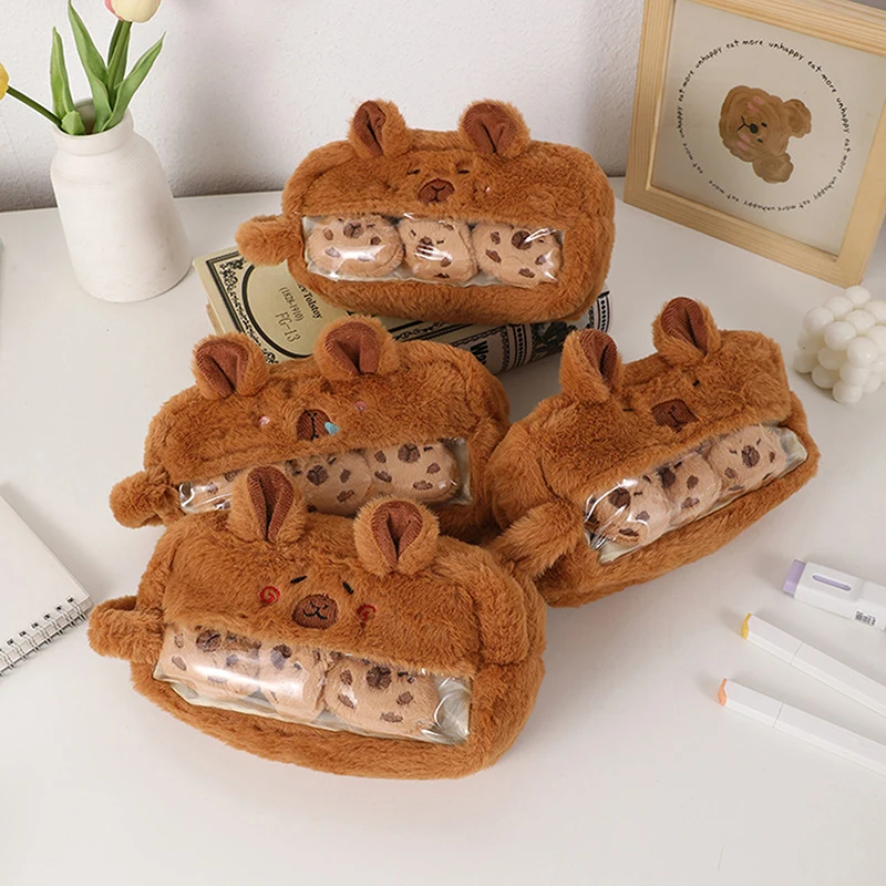 Cute Kawaii borsa per penna capibara di grande capacità divertente cartone animato moda capibara peluche astuccio per matite forniture scolastiche regali di compleanno