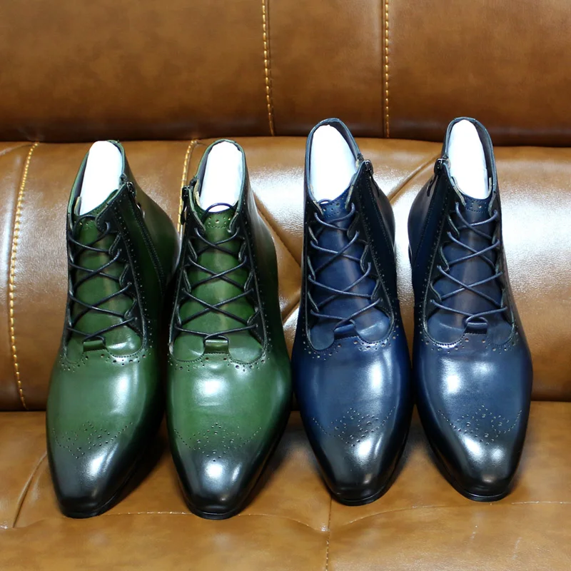 Bottines en cuir véritable pour hommes, chaussures Oxford élégantes, à lacets faits à la main avec fermeture éclair, de haute qualité, automne