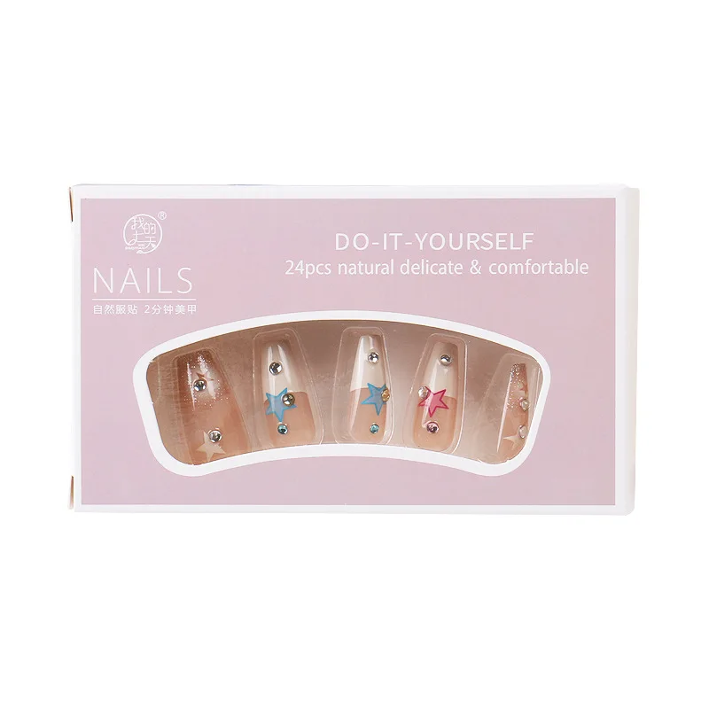 

Wear Nail Medium and Long French Pentagram Star Nail Art Removable Nail Patch