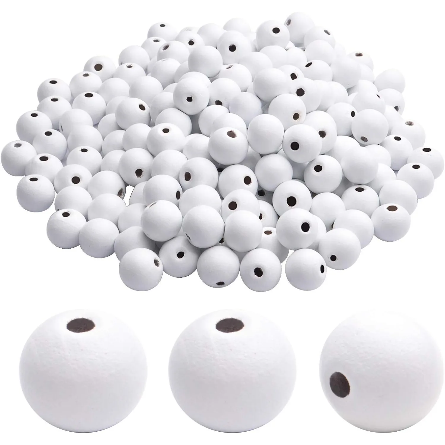 

200pcs White Wooden Round Beads - Natural Unfinished Loose Beads Spacer Beading Supplies Jewelry Findings for DIY Jewelry Making
