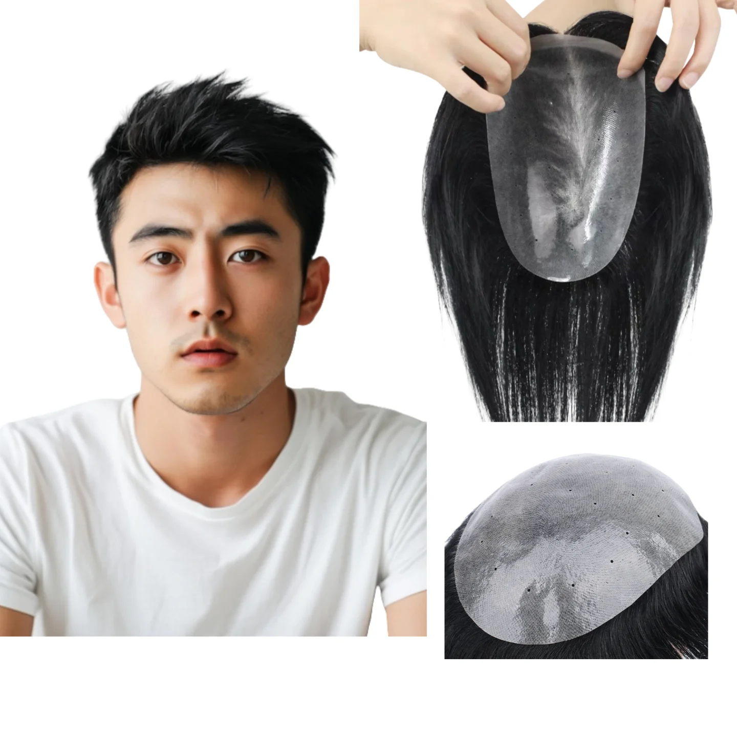 

100% Human Hair Toupee For Men Skin PU Base The Most Popular & Durable Hair System Low Maintenance For Busy Men Custom Size