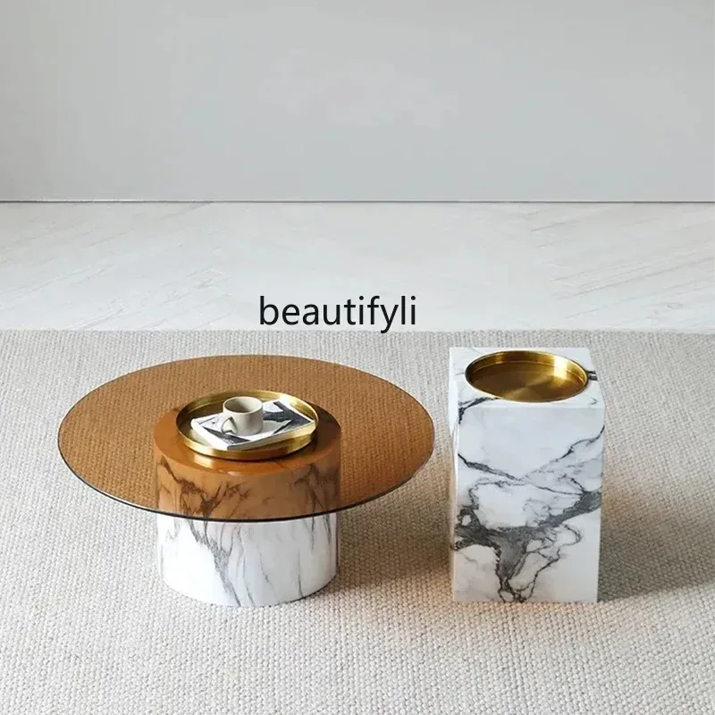 

New Modern Living Room Simple Household Marble Coffee Table round Combination Light Luxury Small Apartment Designer