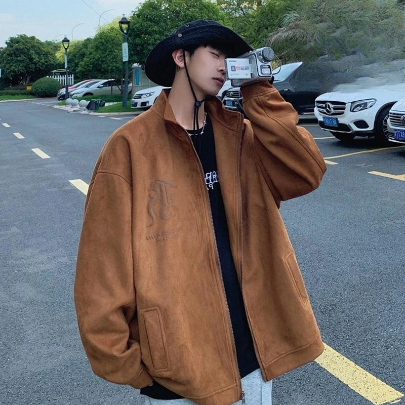 

Мужская замшевая куртка оверсайз 300 Pou в винтажном американском стиле для подростков, весна-осень