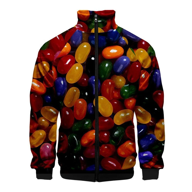 Full Print Sweets Candy Pattern Zipper Jackets Mens Casual Plus Size Hoodies Autumn Spring Sweatshirt Streetwear Clothes Mens