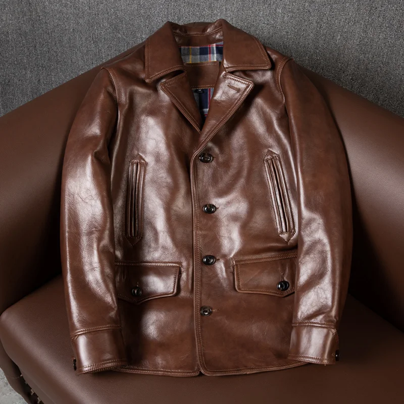 shipping.Brand new brown Free Men's business casual leather coat.sales quality horsehide jacket.plus size warm leather windcoat