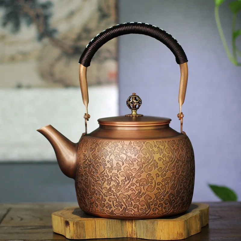 New Large-capacity Copper Teapot 2L Vintage Pure Copper Kettle Kung Fu Tea Sets Gas Stove Charcoal Universal Boiler Teapot