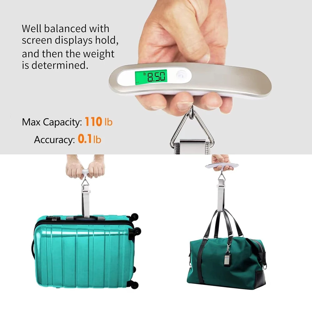 110lb/50kg Portable Electronic Hand Luggage Scale LCD Digital Display Balance Scale Suitcase Travel Weighs Baggage Weight Tool