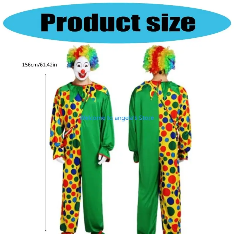 X4yc 2pcs Trang phục chú hề người lớn với bộ tóc giả đội bộ tóc giả Halloween trang phục cho nữ giới quà tặng cho nữ