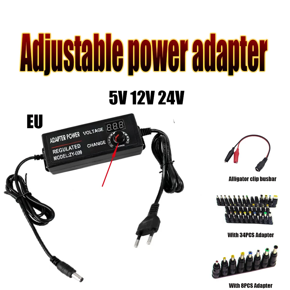 AC DC 3V 5V 9V 12V 24V 36V Power Supply Adjustable Display Srceen 220V To 12V Power Supply Adapter 1A 2A 3A 10A with 34PCS