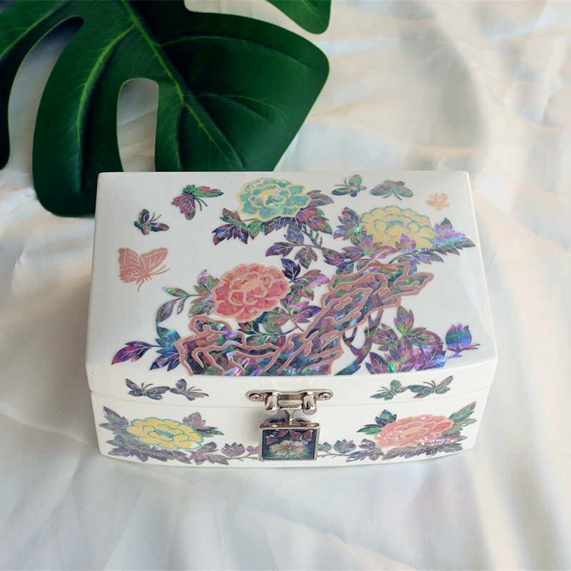 Asian Lacquer With Abalone Shell Inlaid Women Wooden Jewelry Trinket Keepsake Treasure Gift Girls Ring Box Chest Case Organizer