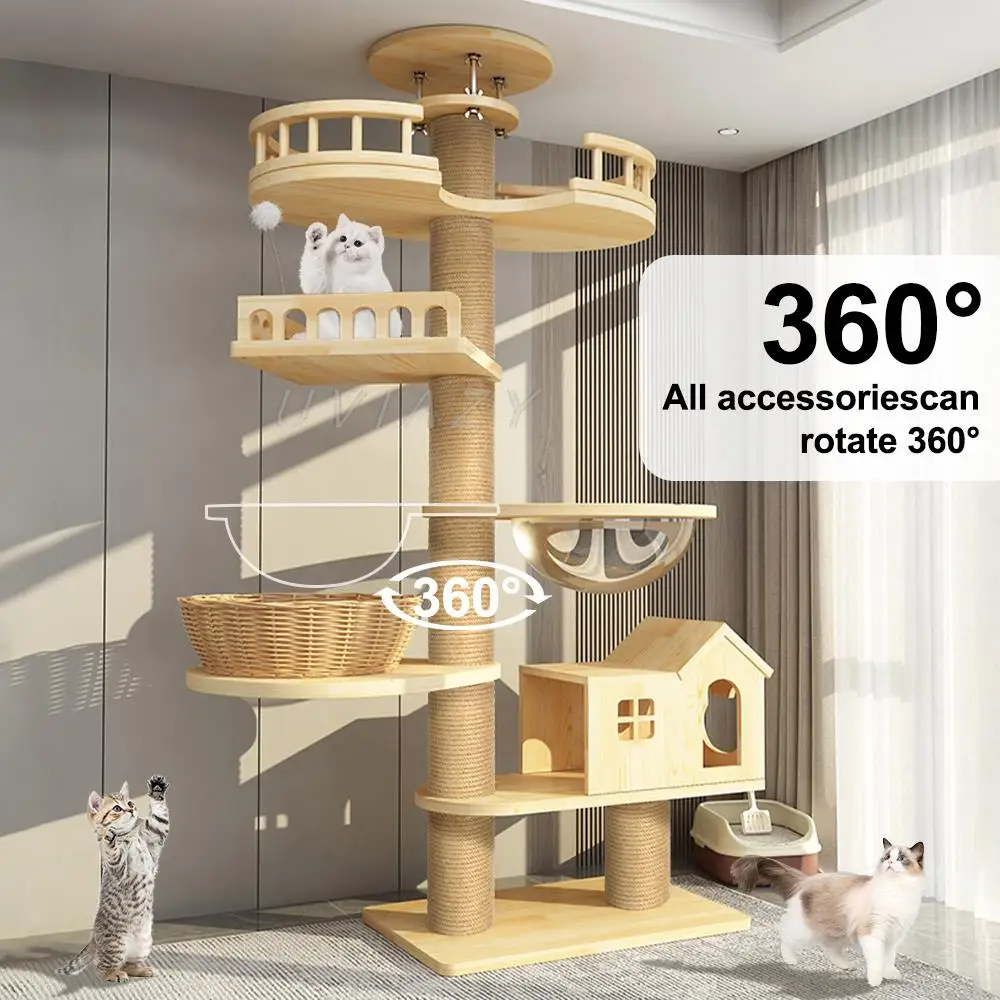 Imagem -03 - Grande Multi-nível Cat Tree Prateleira Madeira Escalada Quadro Arranhar Post Sisal Pilar Moer Patas Jumping Plataforma Perch Torre