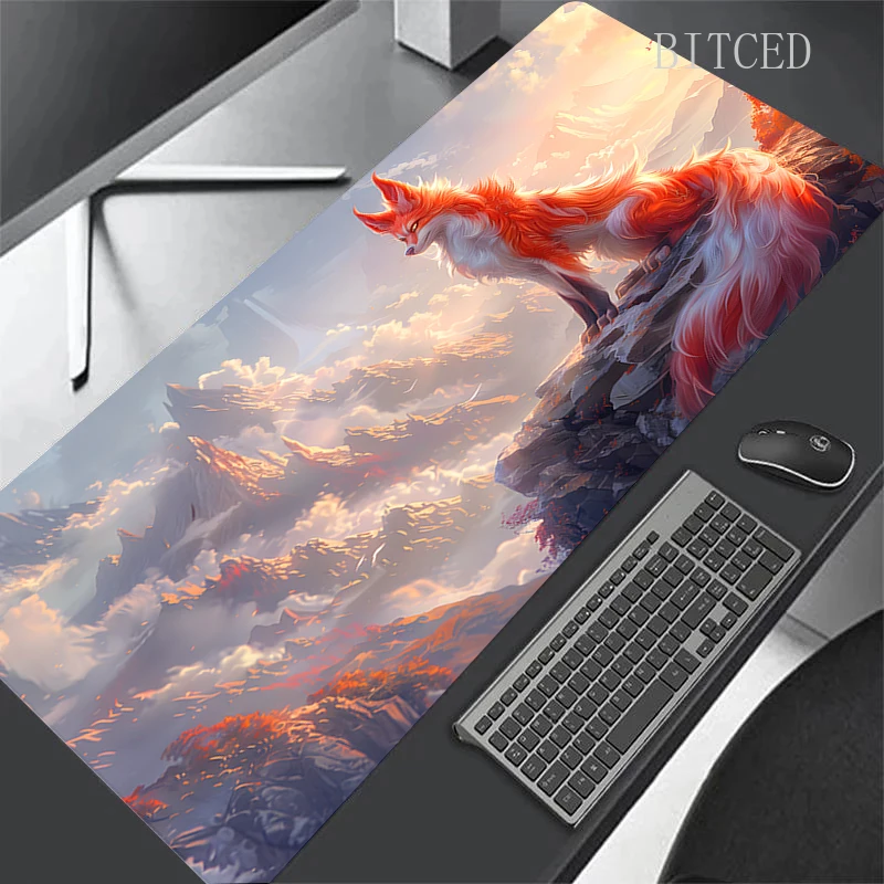 Large Cute Desk Mat Japanese Red Fox Design Mousepad Extended Botanical Aesthetic Large Gaming Deskmat Kawaii Mouse Pad 900x400