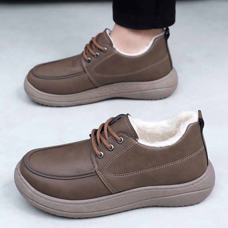 

Мужские зимние черные зимние ботинки 2026, бархатная теплая повседневная удобная нескользящая обувь, мужская повседневная хлопковая обувь