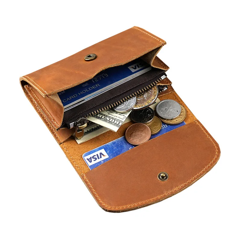 

Retro Solid Genuine Leather Multi-Slot Card Holder Purse for Men Women Small Clutch Zipper Coin Purse Multifunction Card Wallet