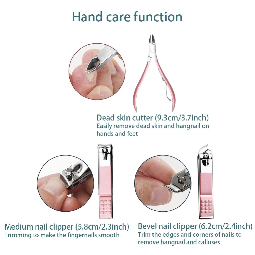 

18PCS Stainless Steel Nail Clippers Set Rose Gold Portable Nail Art Tool Set PU Leather Case Cuticle Clippers Kit Nail Shops