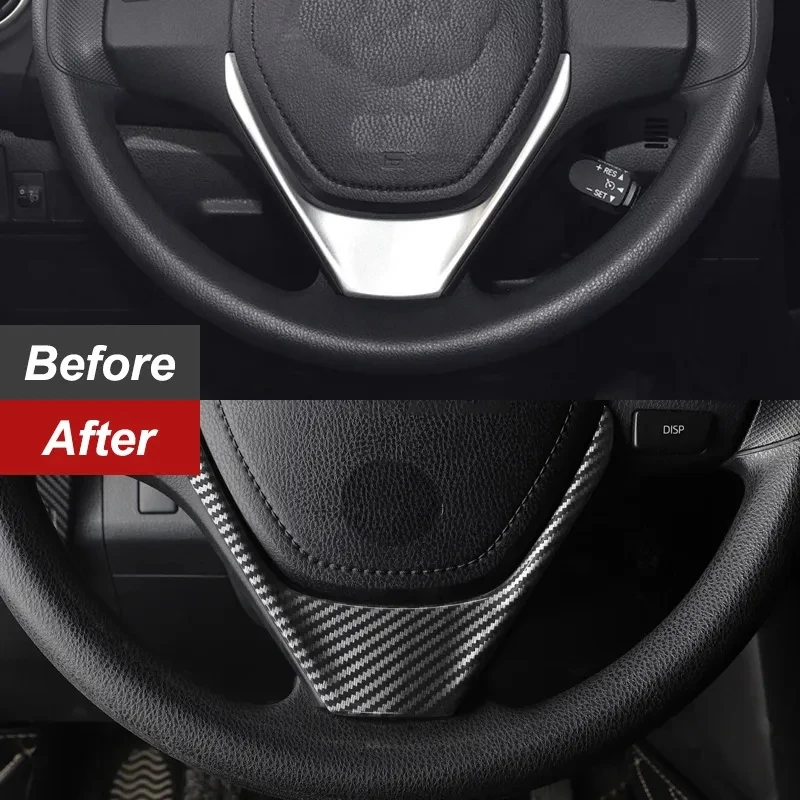 For Toyota Corolla Rav4 2014 2015 2016-2018 Car Accessories ABS Carbon Fibre LHD Car Steering wheel Button frame Cover Trim 1pcs