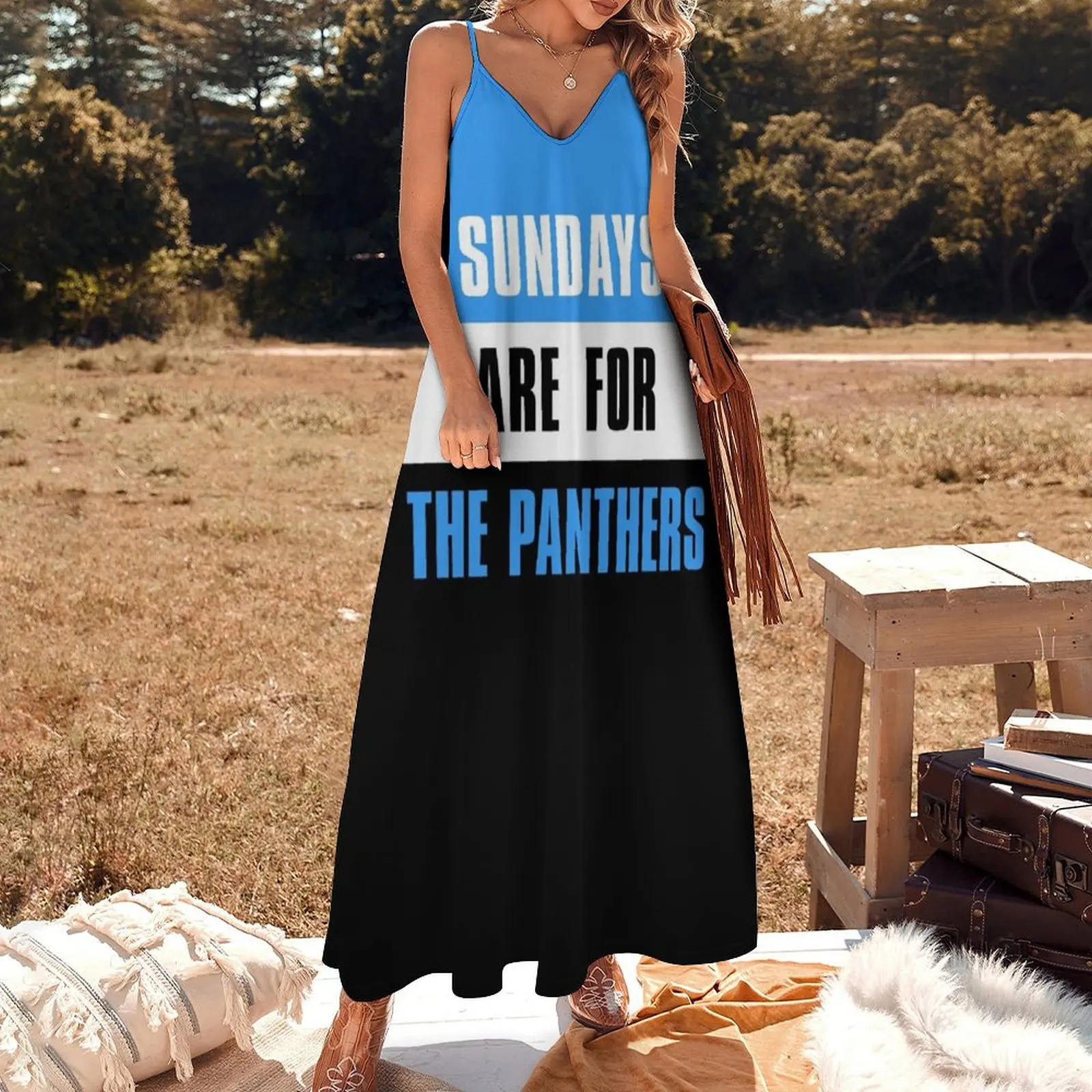 Sundays are for The Panthers, Carolina Panthers Sleeveless Dress Women's summer long dress party dresses woman