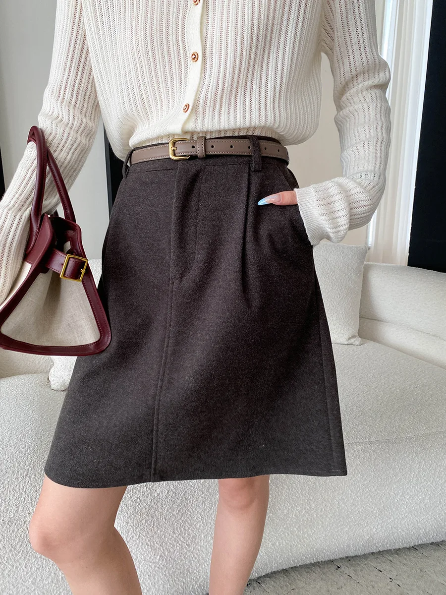 Autumn women's casual solid color French commuting feeling high waist slimming skirt