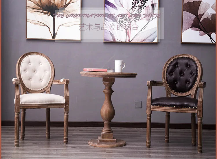 European Wooden Antique Dining Chair American Leisure Coffee Chairs Hotel Retro Negotiation Dressing Stool