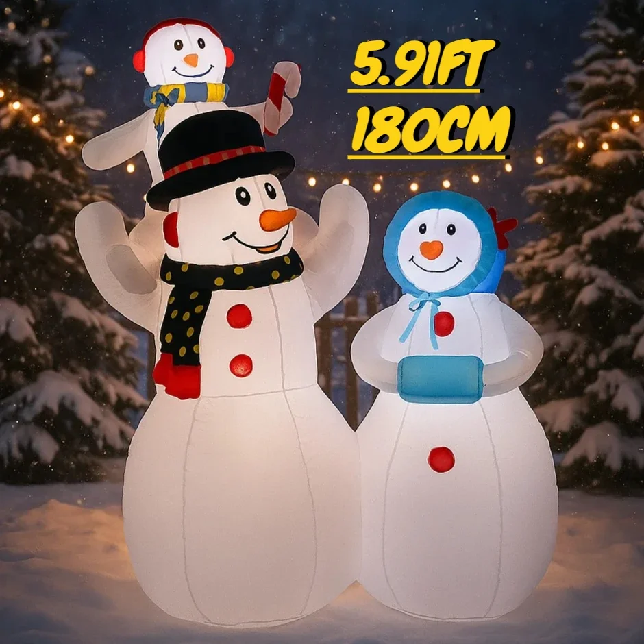 

5.91FT Inflatable Toy Snowman Family Xmas Decorations for Yard Christmas Supplies Gifts with LED Lights Outdoor Festive Decor