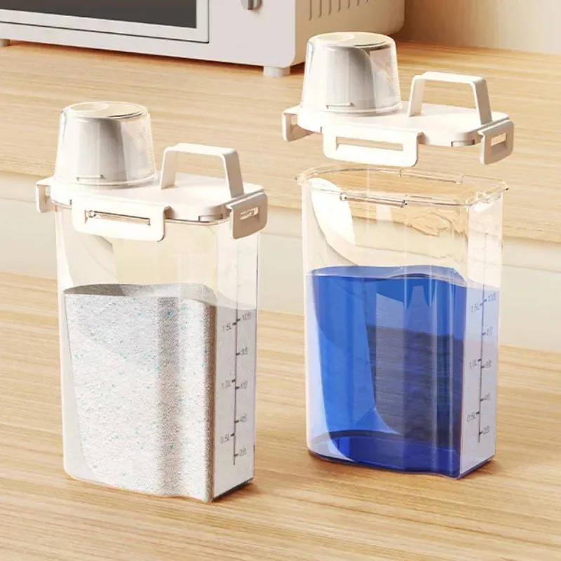 

Airtight Laundry Storage Jar - Measuring Cup Included, Portable Washing Powder & Liquid Dispenser