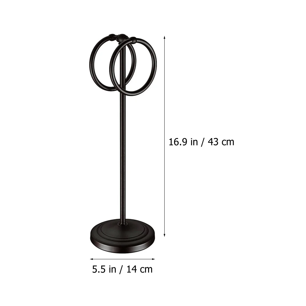 1Pcs Stainless Steel Bathroom Towel Rack Floor Standing Double Rings Storage Shelf Desktop Holder Non Slip Stable