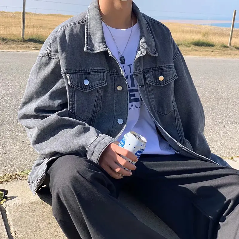 

Loose Men's Denim Jaet Casual Turn-down Collar Workwear Coat Large Size 300 Pou Autumn Faion Street Sle Polyester