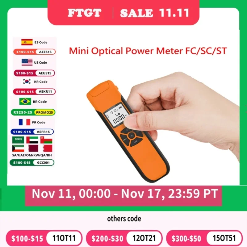 Optical Power Meter G10 High Precision Rechargeable Battery FTTH Fiber Optic Power Meter With Flash Light OPM FC/SC/ST