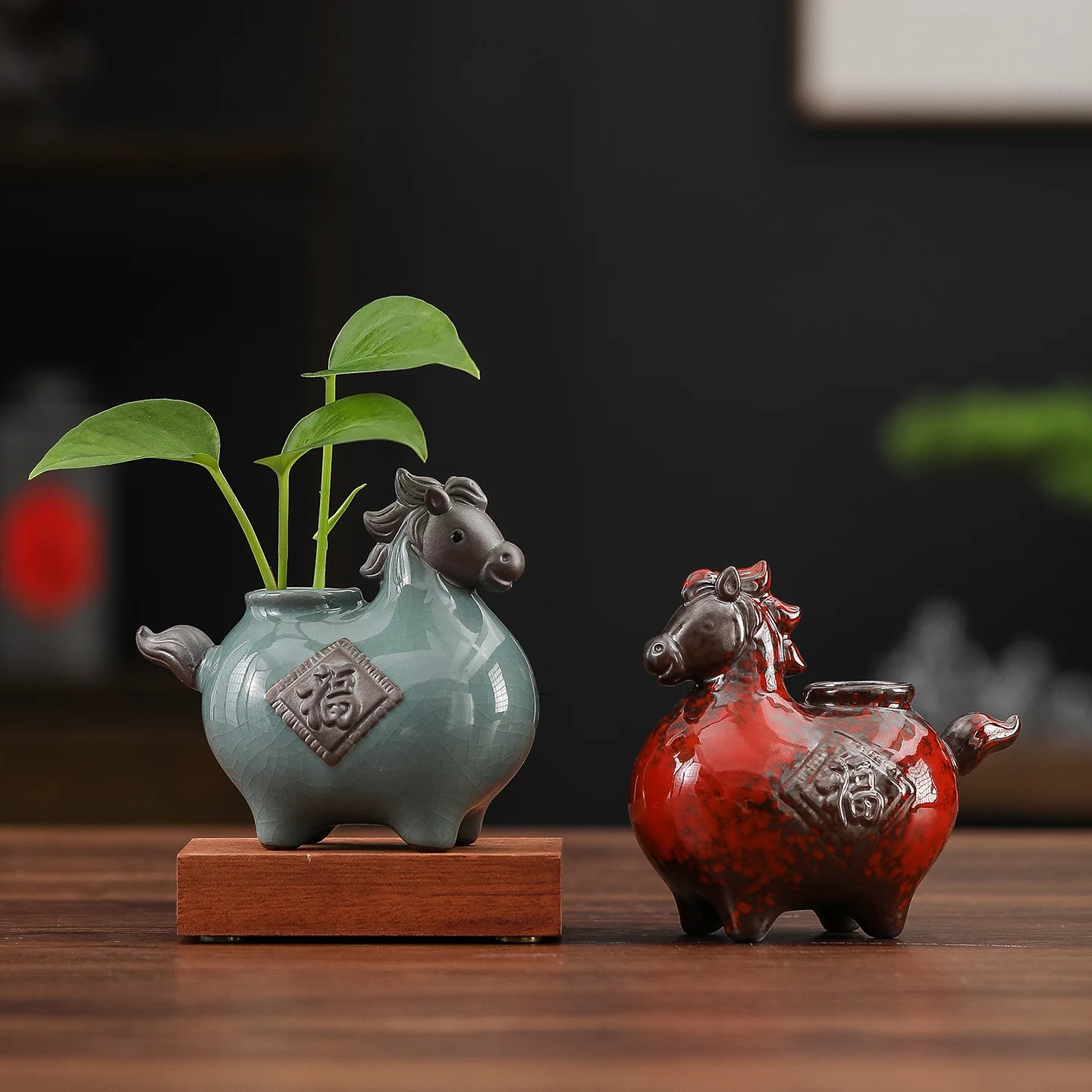 Neue Keramikvase im chinesischen Stil mit Fu-Pferd – Symbol für Glück und Wohlstand für Wohnzimmer, Eingangsbereich, Zen-Dekoration, Geschenk