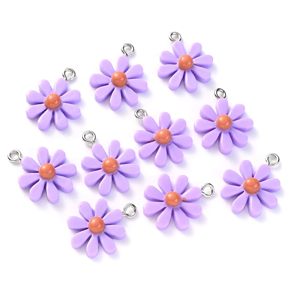 10 Stuks 16X20Mm Daisy Bloem Hanger Kleurrijke Zonnebloem Kralen Charmsfor Sieraden Maken Ketting Oorbel Handgemaakte Sieraden