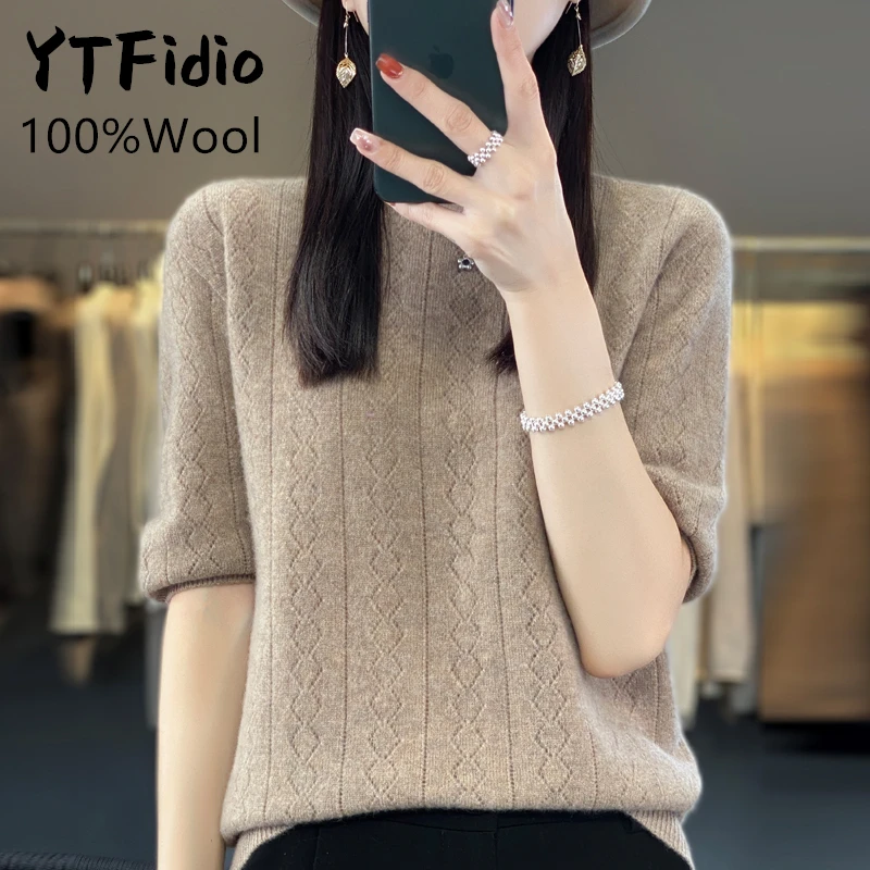 

YTFidio 100% Wool Women O-neck Diamond Grid Long Sleeves Casual Outerwears Warm Soft Tops New Knitted Clothing Pullover 87