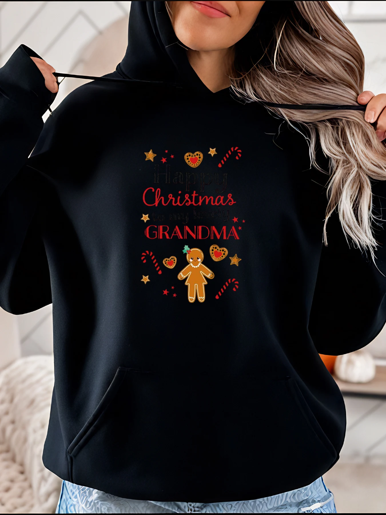 

Рождественская толстовка с принтом пряничного человечка, женская повседневная толстовка, праздничный подарок для бабушки 280