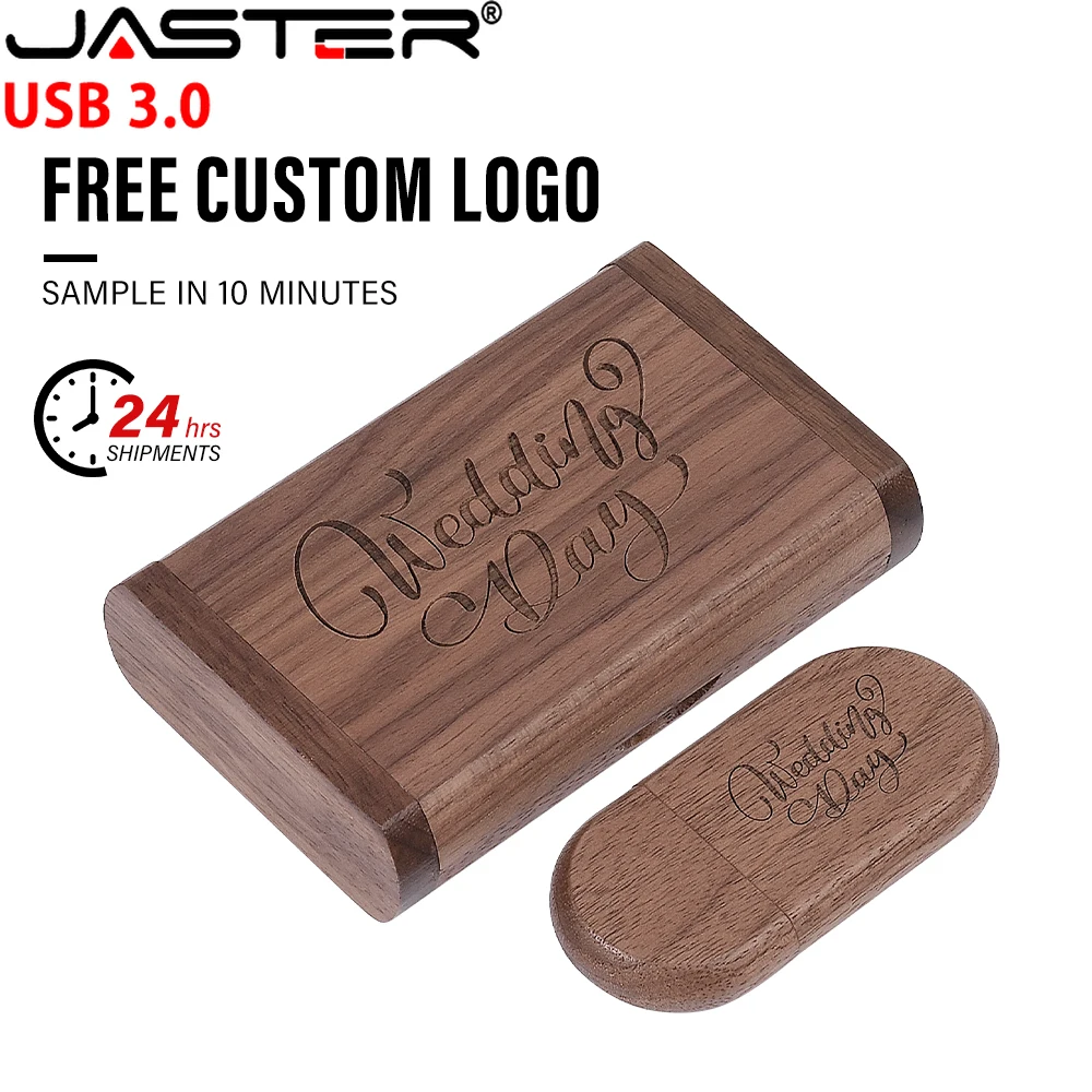 JASTER Wooden USB 3.0 Flash Drives 128GB 64GB High Speed Pen Drive with Box 32GB 16GB Memory Stick Creative Business Gift U Disk