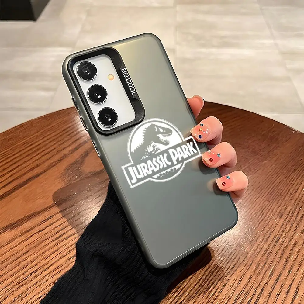 Jurassic Park Dinosaur Phone Case Matte Colored Silver for samsung Galaxy S10 S21 S22 Plus S23 S24 Ultra FE Luxury Cover