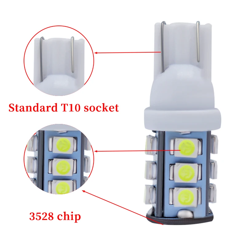 2pcs T10 1210 13SMD 3825 161 168 184 192 LED Car Interior Dome Map Reading Light Bulbs License Plate Lamps White DC24Signal Lamp