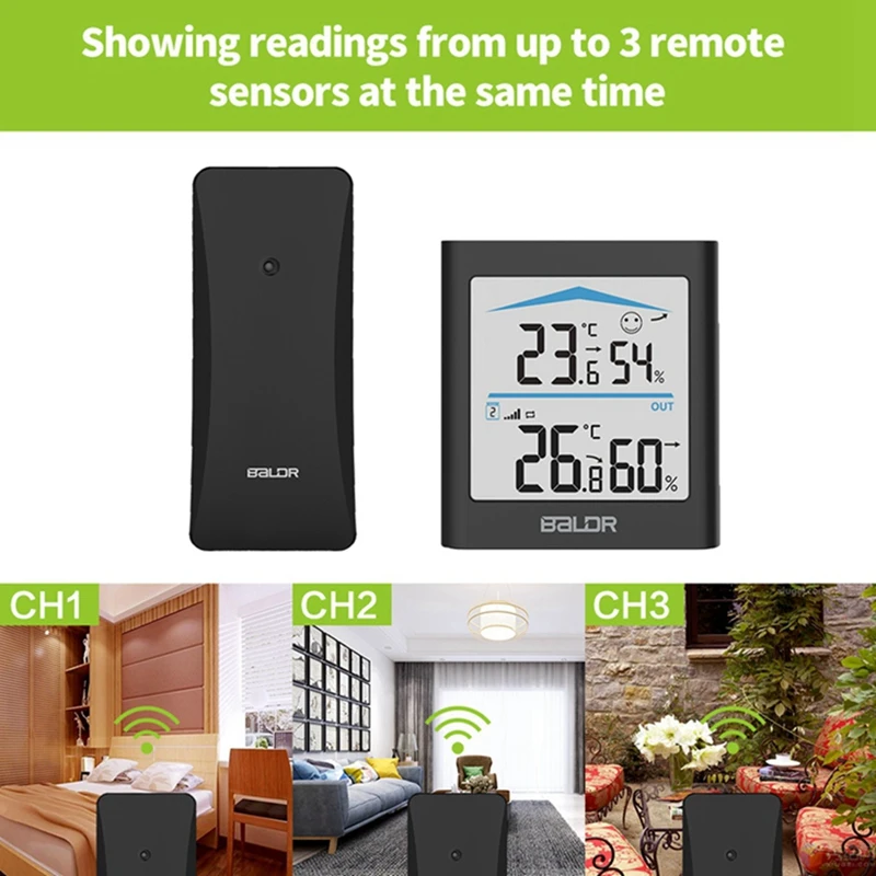 Baldr Digital LCD Weather Station Indoor Outdoor Trend Hygrometer Thermometer Wireless Remote Sensor Motion(White)