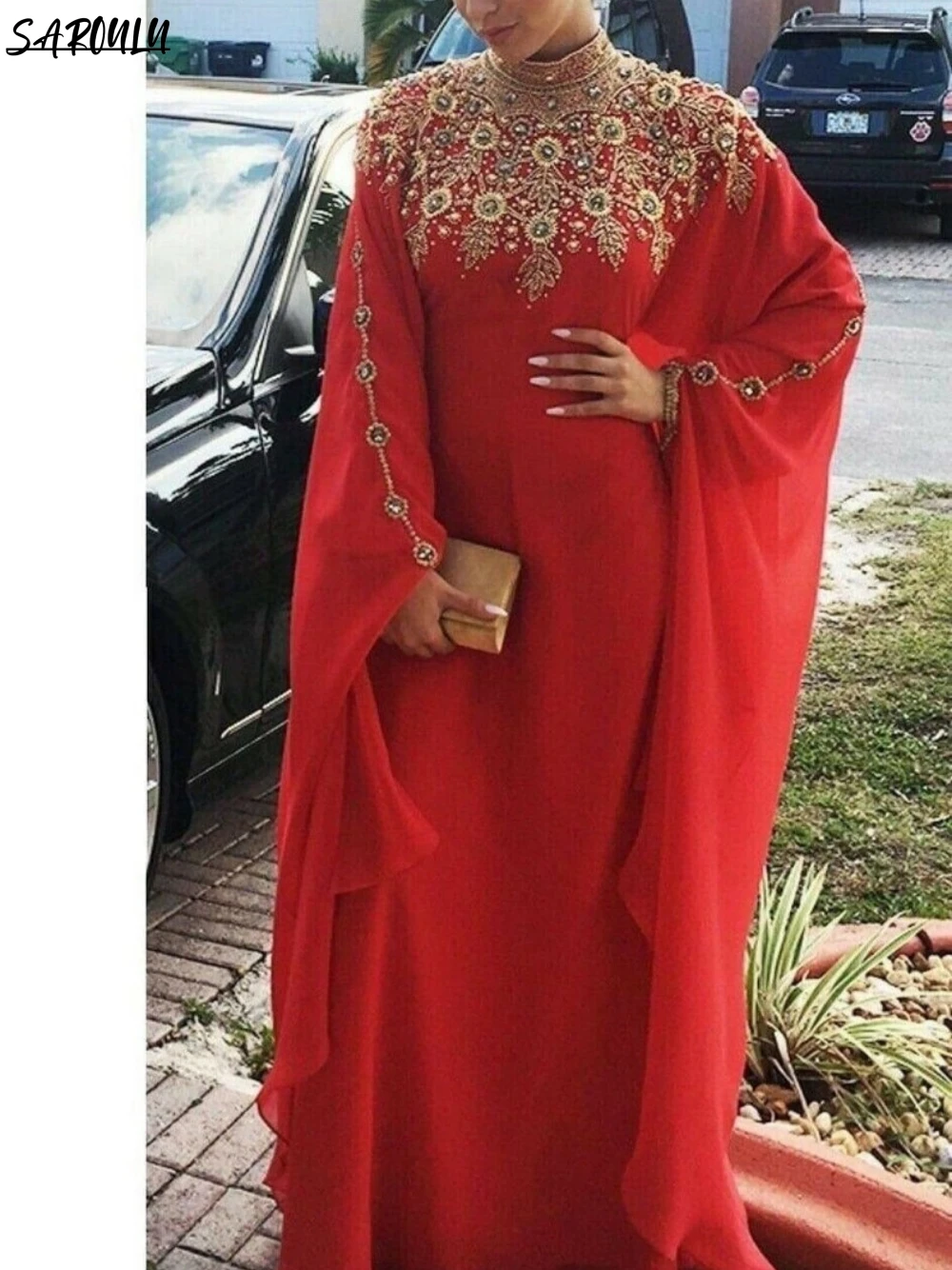 Neue schöne afrikanische Kaftan Dubai marok kanis che Langarm Hochzeit Abaya muslimische Party Abendkleid Frauen formelle A-Linie Kleid