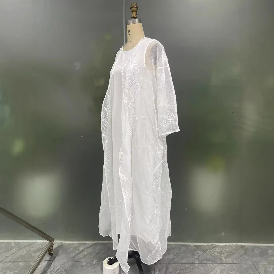 Ds2529 Wiosna/Lato Nowa Moda Muzułmańska 2025 Elegancki Kardigan i Szlafrok z Koralikami Dwuczęściowy Zestaw Ramadan Dubai Luksusowy Islam Elegancki
