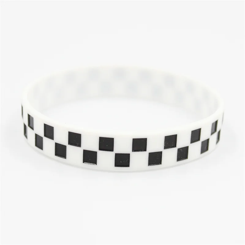 Plaid Checkered Silicone Bracelet Ink Filled Logo Bangle Adult Size