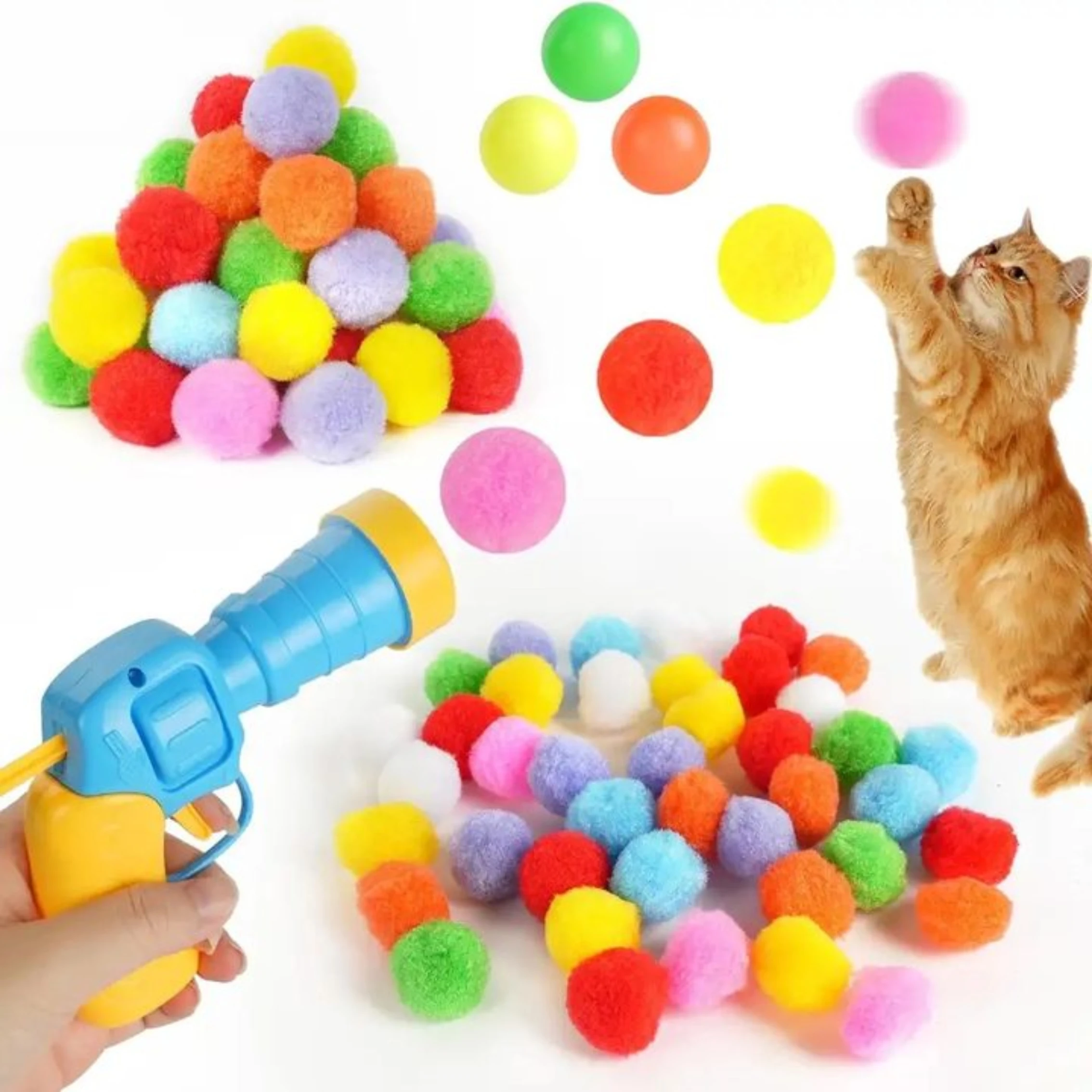 Cat Toy Ball Interactive Launch Training Toy For Pet Puppy Dog Kitten Creative Mini Shooting Gun Games Stretch Plush Ball Toys