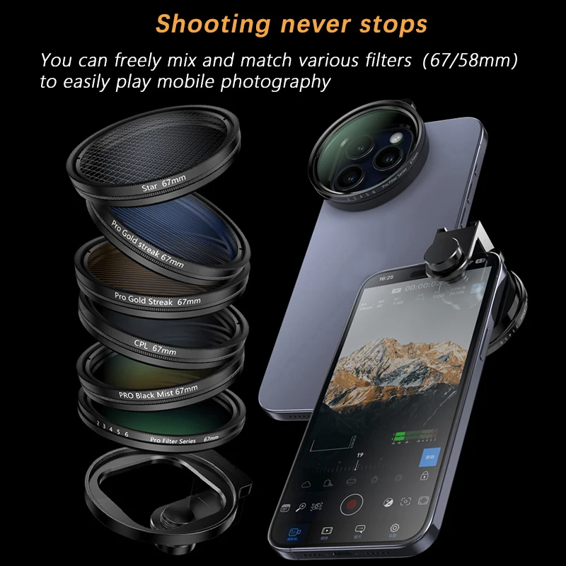 Portable Professional Metal Filter Clip Universal for iPhone 12 13 14 15Pro Max 58mm 67mm Filter Adapter Shooting Accessories