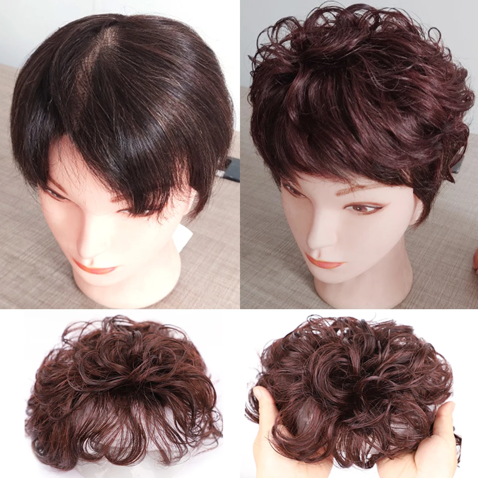 Synthetic Short Curly Invisible Topper Hair Pieces Reissue Block Replacement Wig Toupees Toppers for Hair Loss Cover White Hair