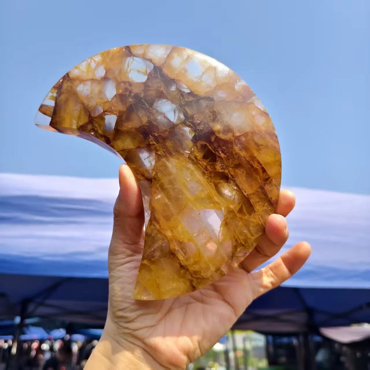 Natural Yellow Gelatinous Flowers Moon, Crystal Yellow Quartz Moon, Mineral Spiritual Healing