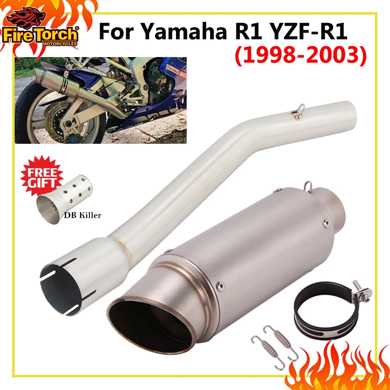 Slip-On-Auspuff für Yamaha R1 YZF-R1 1998–2003, Motorrad-Auspuff-Mittelrohr, Auspuffsysteme, 51 mm, abnehmbarer DB-Killer-Schalldämpfer