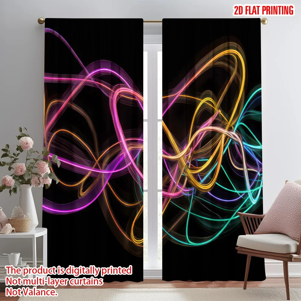 

2D flat printing 2pcs Curtain Colorful Swirls Digital Printed Polyester Drapes Family Party for Festive for Bedroom Living Room